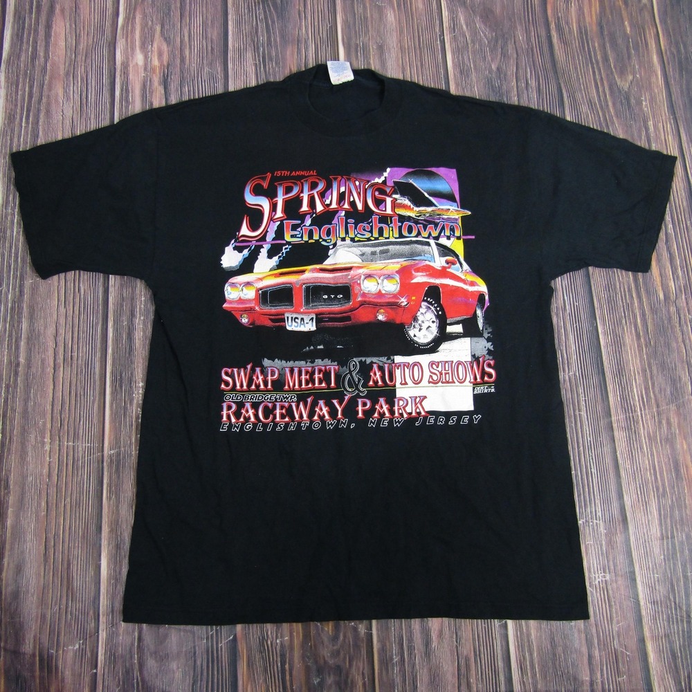 Vintage Spring Englishtown Shirt Mens Xl Black Raceway Park Swap Meet 90s Cars